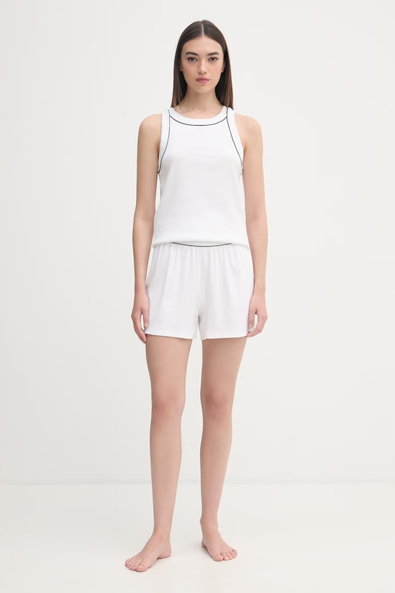 Lacoste piżama dwuczęściowa damska bawełniana z elastanem biały 4F8400