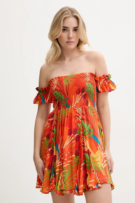 Desigual strandruha BAHAMAS DRESS mintás narancssárga 25SWMW10
