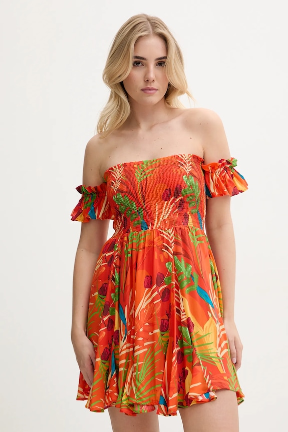 Desigual strandruha BAHAMAS DRESS mintás narancssárga 25SWMW10