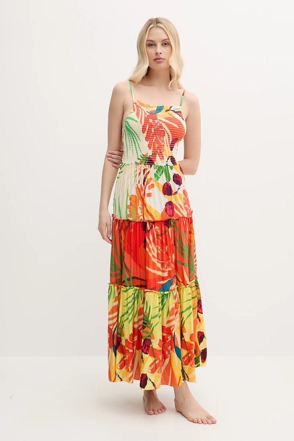 Plážové šaty Desigual BAHAMAS PATCH květinový béžová 25SWMW07