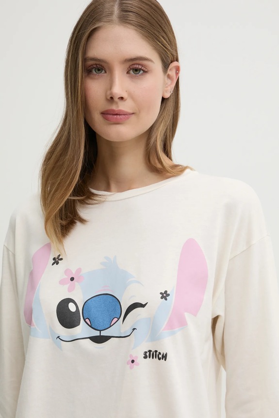 Pyžamové tričko s dlouhým rukávem United Colors of Benetton LILO&STITCH béžová 3Y5E3M07D