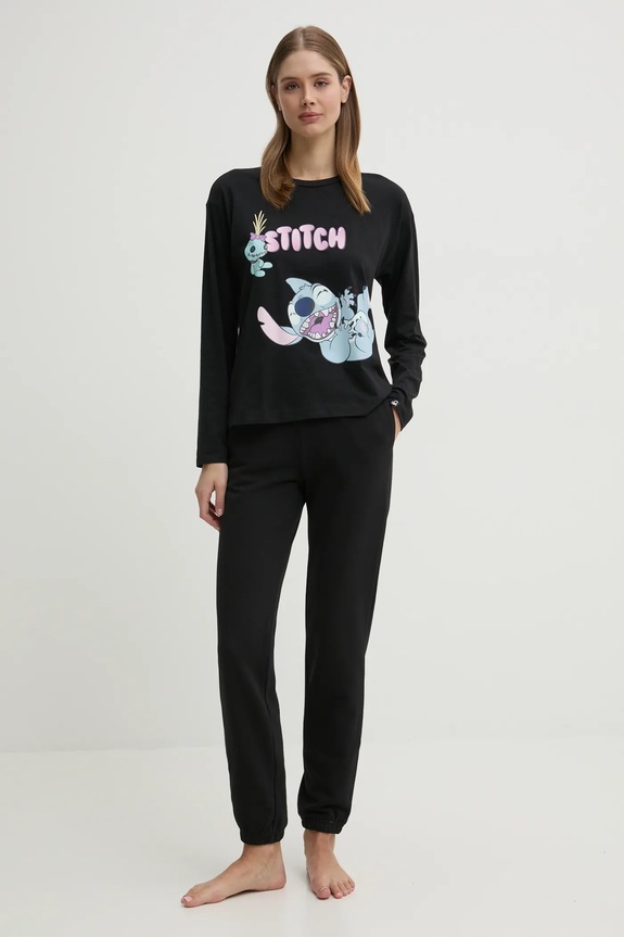 United Colors of Benetton longsleeve piżamowy LILO&STITCH 3Y5E3M07D czarny SS25