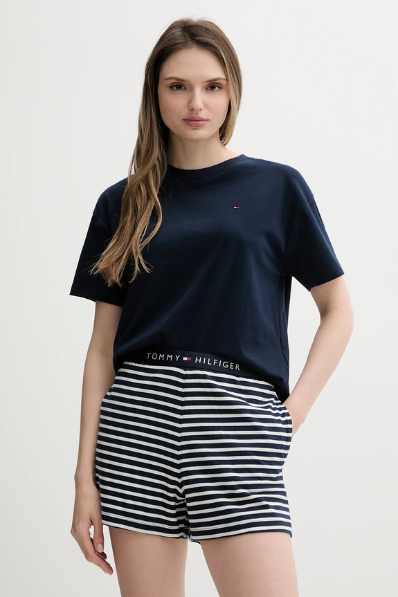 Tommy Hilfiger piżama dwuczęściowa damska bawełniana wzorzyste granatowy UW0UW05760