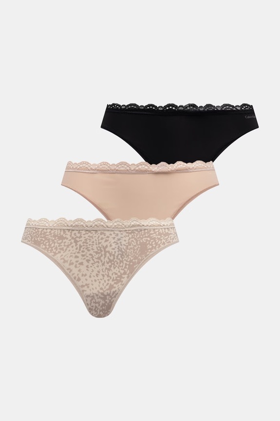 Calvin Klein Underwear stringi damskie 3-pack beżowy LV00QD5300