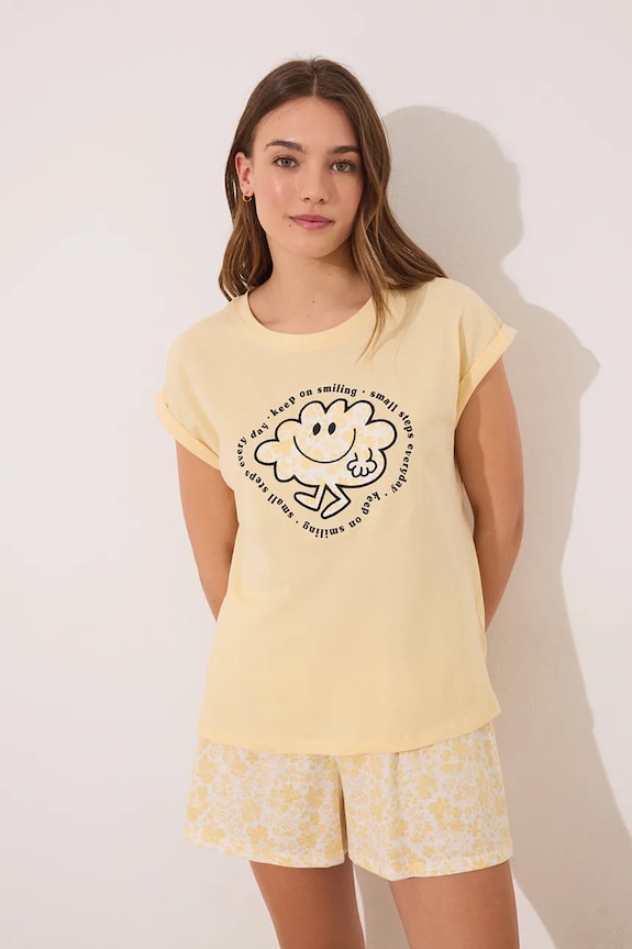 women'secret set de pijama de bumbac set galben 3139873