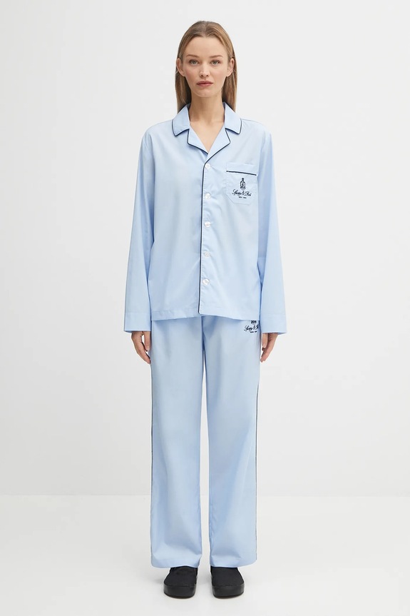 Bavlněná pyžamová košile Sporty & Rich Vendome Pyjama SI021602231BL90 modrá