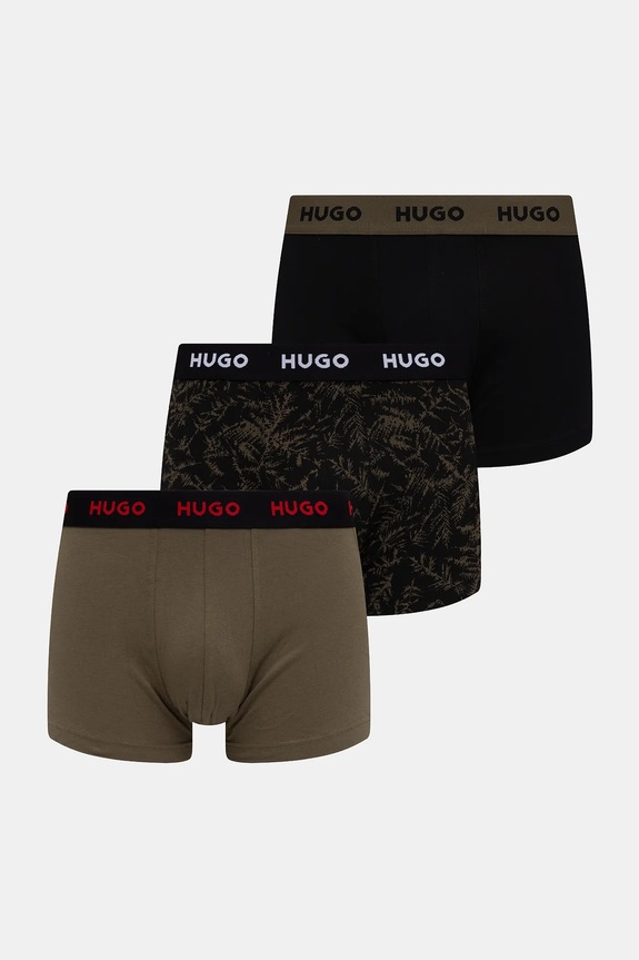HUGO boxerky pánske bavlnené s elastanom TRIPLET DESIGN 3-pak zelená 50532550