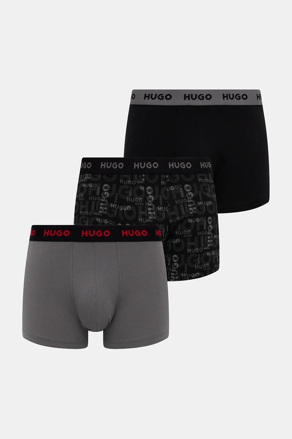 HUGO Boxeri bărbați din bumbac cu elastan TRIPLET DESIGN pachet de 3 gri 50532550