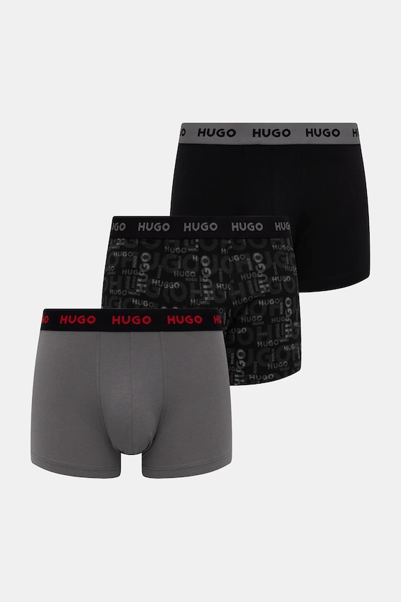 HUGO Boxeri bărbați din bumbac cu elastan TRIPLET DESIGN pachet de 3 gri 50532550