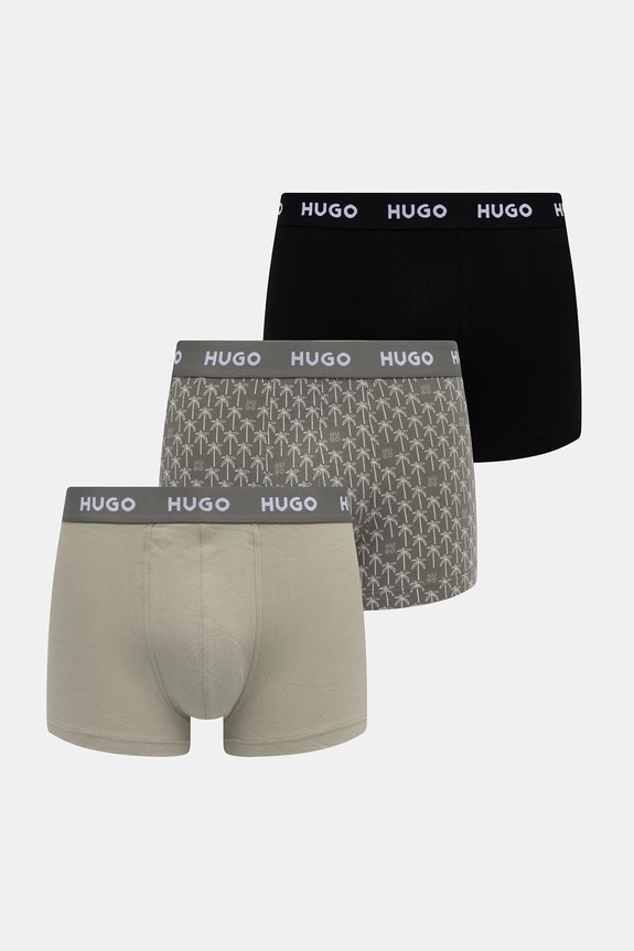 HUGO boxeri bărbați din bumbac cu elastan TRIPLET DESIGN pachet de 3 verde 50532550