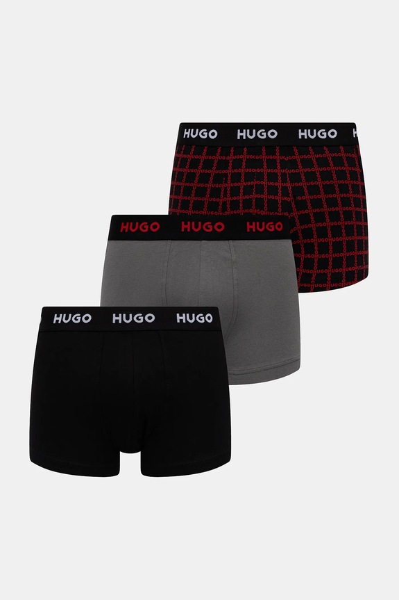 HUGO boxeri bărbați bumbac cu elastan TRIPLET DESIGN pachet de 3 boxeri negru 50532550