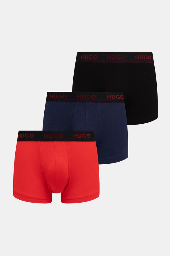 HUGO boxerky pánske bavlnené s elastanom TRUNK TRIPLET PACK 3-pak pletenina červená 50532611
