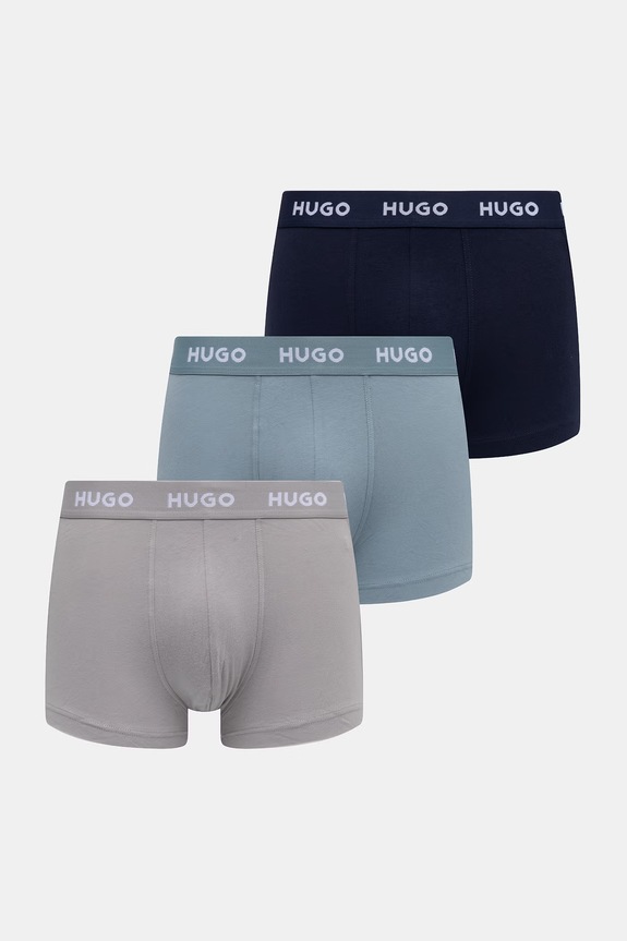 HUGO boxeri bărbați din bumbac cu elastan TRUNK TRIPLET PACK pachet de 3 bleumarin 50532611