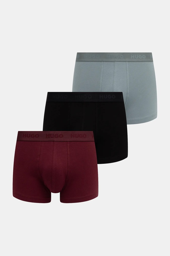 HUGO boxeri bărbați de bumbac cu elastan TRUNK TRIPLET PACK pachet de 3 boxeri burgundia 50532611