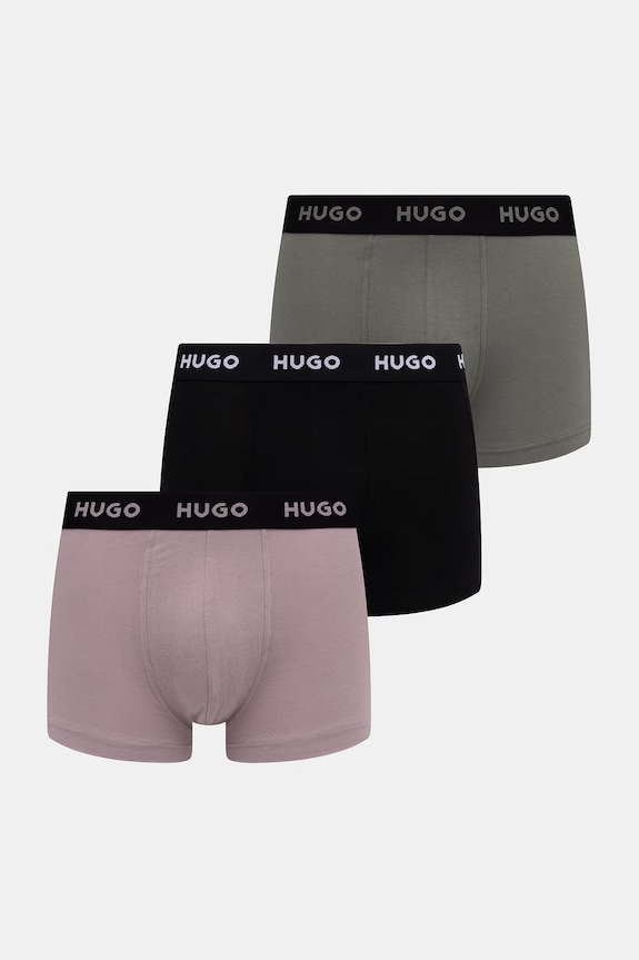 HUGO boxeri bărbați din bumbac cu elastan TRUNK TRIPLET PACK pachet de 3 violet 50532611