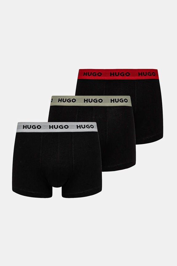 HUGO bokserki męskie bawełniane z elastanem TRUNK TRIPLET PACK 3-pack dzianina czarny 50532611