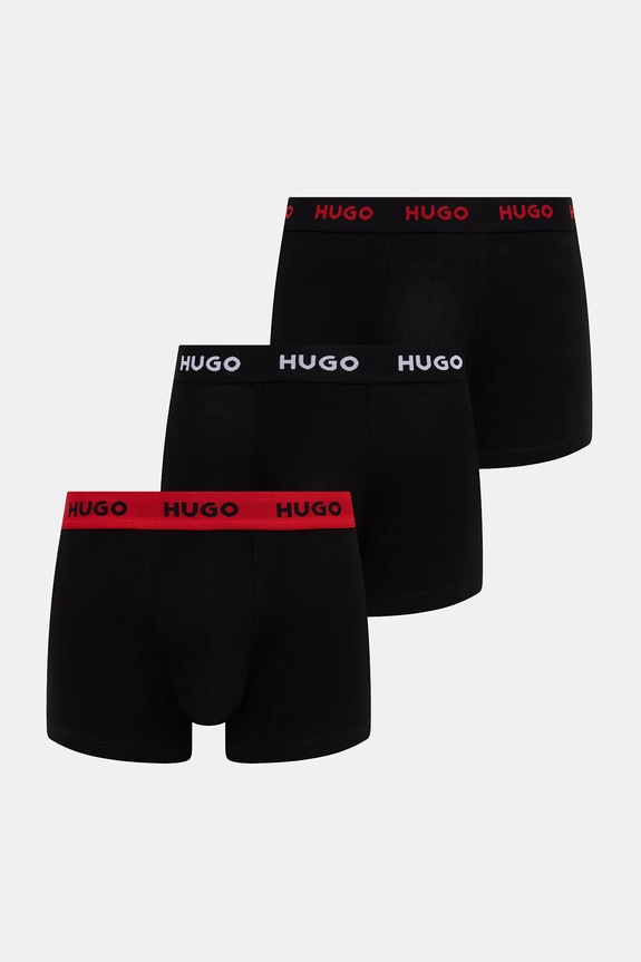 HUGO boxerky pánske bavlnené s elastanom TRUNK TRIPLET PACK 3-pack pletenina čierna 50532611