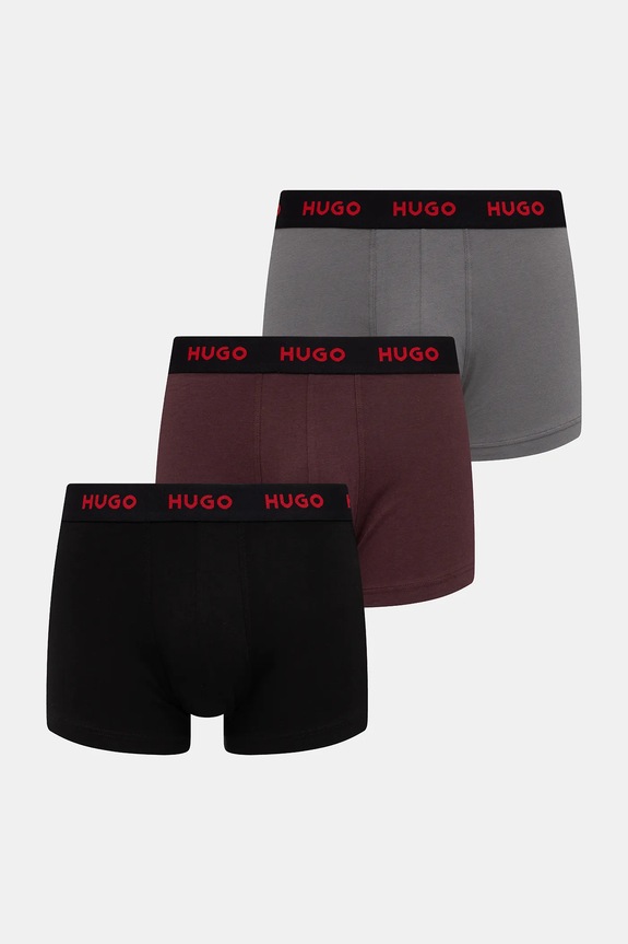 HUGO boxeri bărbați din bumbac cu elastan TRUNK TRIPLET PACK pachet de 3 boxeri negru 50532611