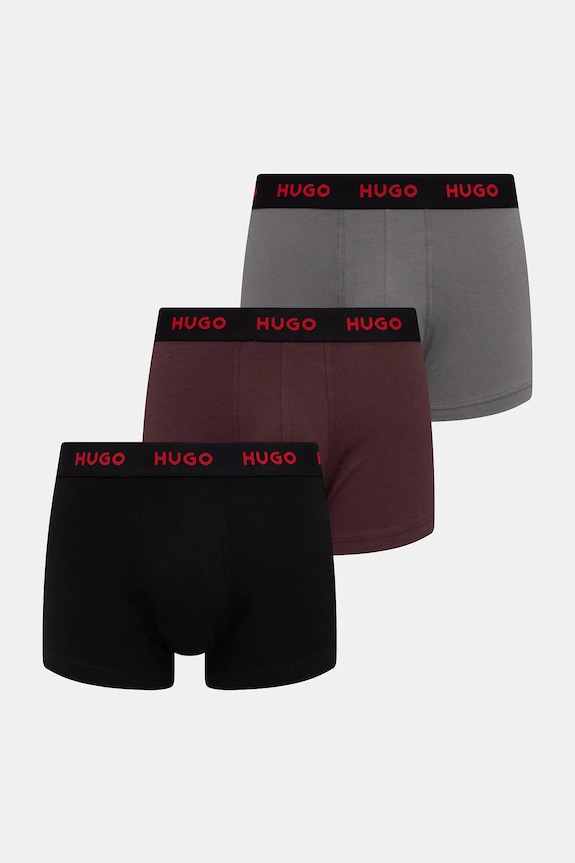 HUGO boxeri bărbați din bumbac cu elastan TRUNK TRIPLET PACK pachet de 3 boxeri negru 50532611