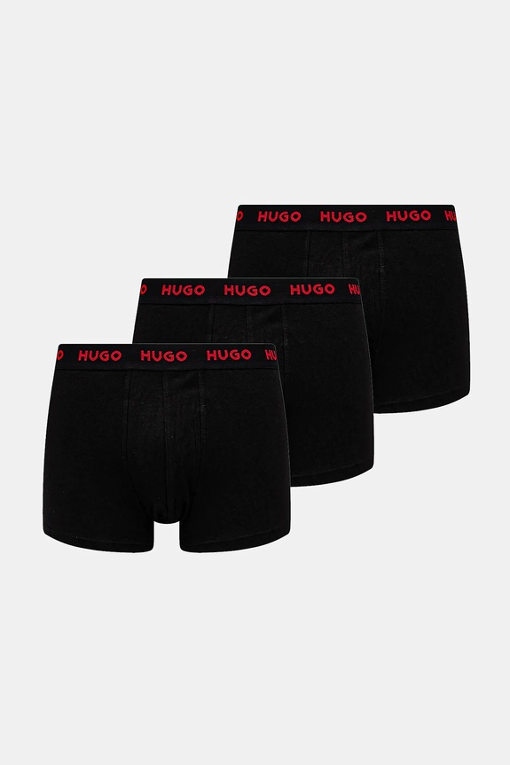 HUGO boxerky pánske bavlnené s elastanom TRUNK TRIPLET PACK 3-pak pletenina čierna 50532611
