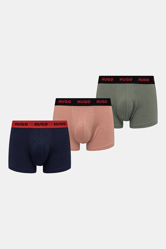 HUGO boxerky pánske bavlnené s elastanom TRUNK TRIPLET PACK 3-pack pletenina čierna 50532611