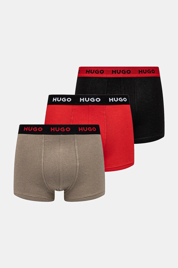 HUGO boxerky pánske bavlnené s elastanom TRUNK TRIPLET PACK 3-pack pletenina čierna 50532611