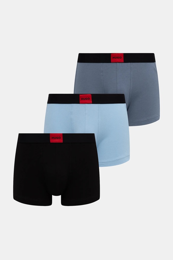 HUGO boxerky pánske bavlnené s elastanom TRUNK TRIPLET GALAXY 3-pak pletenina čierna 50532797