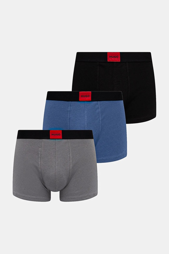 HUGO boxeri bărbați din bumbac cu elastan TRUNK TRIPLET GALAXY pachet de 3 negru 50532797