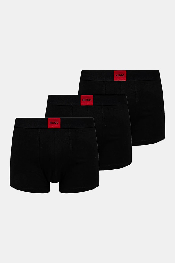 HUGO boxeri bărbați din bumbac cu elastan TRUNK TRIPLET GALAXY pachet de 3 boxeri negru 50532797
