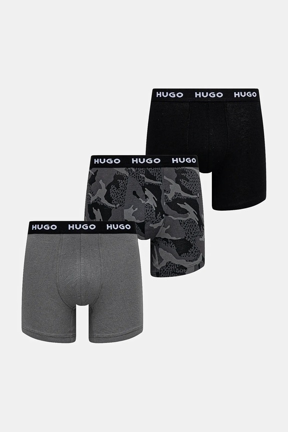 HUGO boxerky pánske bavlnené s elastanom BOXERBR TRIPLET DESIGN 3-pack čierna 50532559