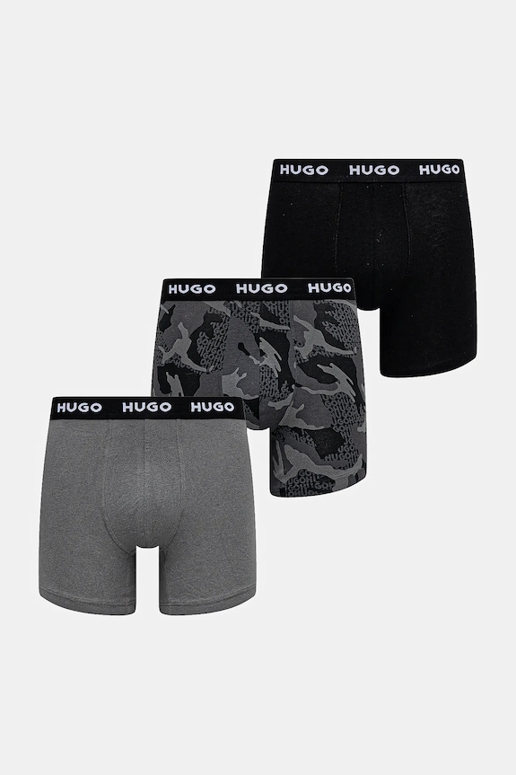 HUGO boxerky pánske bavlnené s elastanom BOXERBR TRIPLET DESIGN 3-pack čierna 50532559