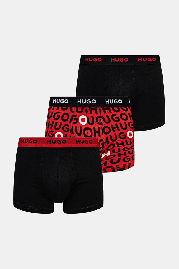 HUGO boxeri bărbați din bumbac cu elastan BOXERBR TRIPLET DESIGN pachet de 3 uni negru 50532559
