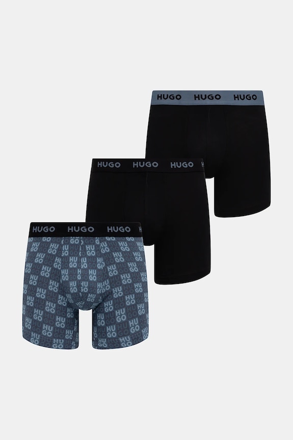 HUGO boxerky pánske bavlnené s elastanom BOXERBR TRIPLET DESIGN 3-pak čierna 50532559
