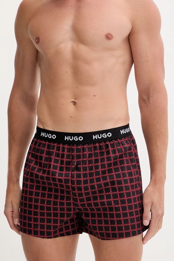 HUGO boxeri lejeri bărbați din bumbac WOVEN BOXER TRIPLET pachet de 3 negru 50532565