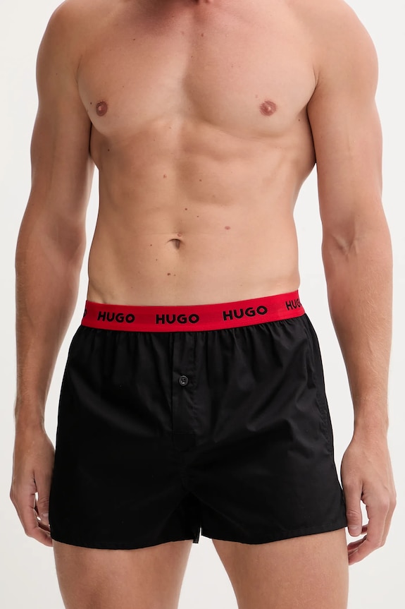 HUGO boxeri lejeri bărbați din bumbac WOVEN BOXER TRIPLET pachet de 3 50532565 negru