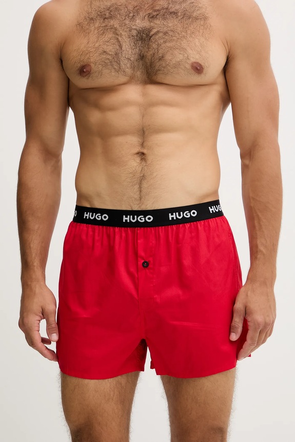 HUGO boxeri lejeri bărbați din bumbac WOVEN BOXER TRIPLET pachet de 3 negru 50532565