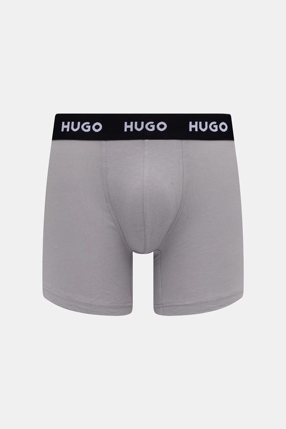 Odzież HUGO bokserki męskie bawełniane z elastanem BOXERBR TRIPLET PACK 3-pack 50532613 szary