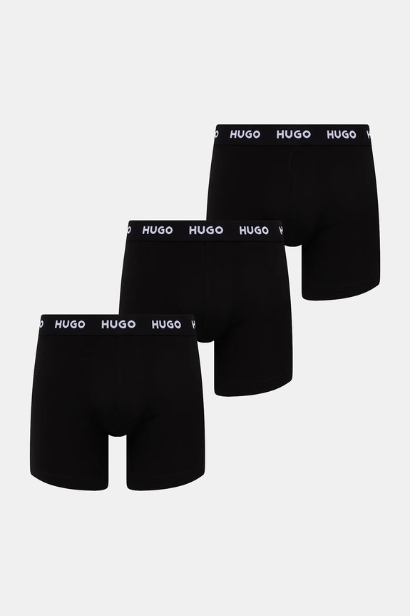 HUGO boxerky pánske bavlnené s elastanom BOXERBR TRIPLET PACK 3-pak čierna 50532613