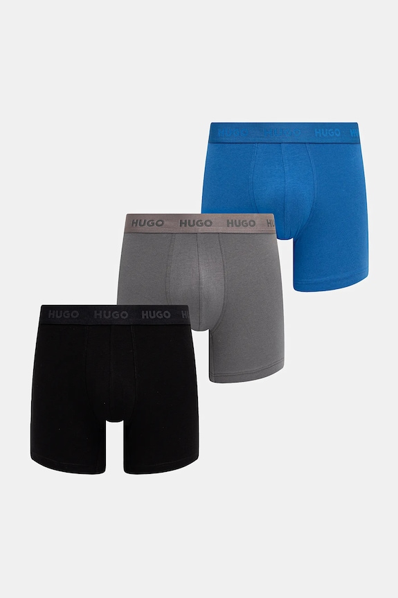 HUGO boxerky pánske bavlnené s elastanom BOXERBR TRIPLET PACK 3-pak pletenina čierna 50532613