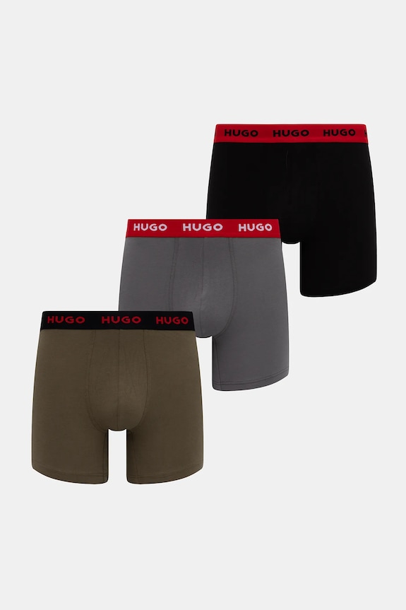 HUGO boxerky pánske bavlnené s elastanom BOXERBR TRIPLET PACK 3-pak čierna 50532613