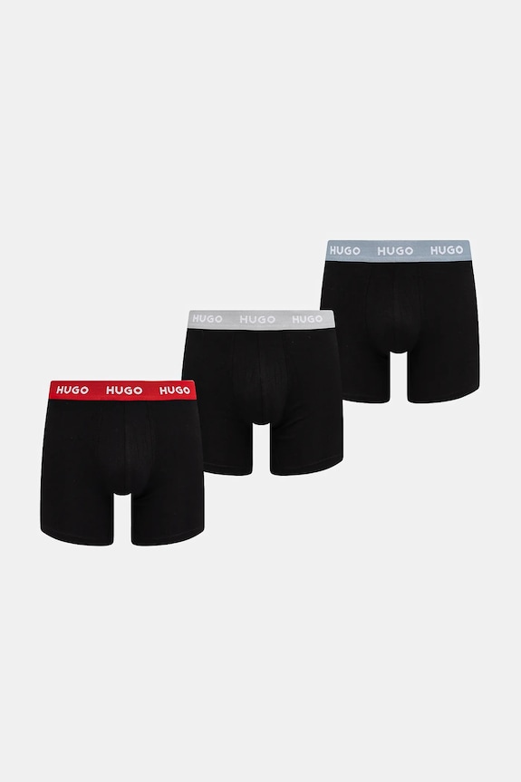 HUGO bokserki męskie bawełniane z elastanem BOXERBR TRIPLET PACK 3-pack dzianina czarny 50532613