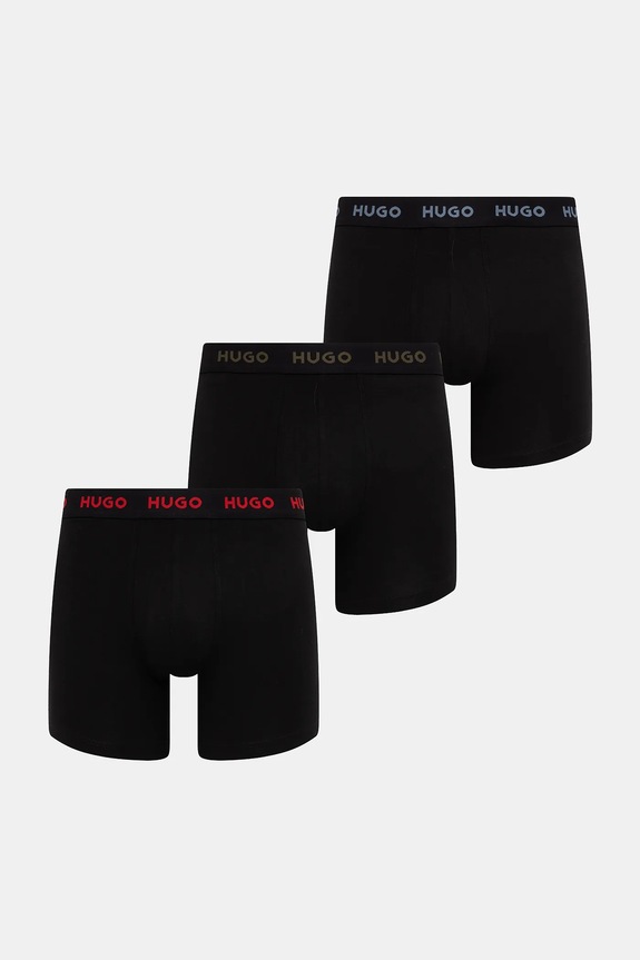 HUGO boxerky pánske bavlnené s elastanom BOXERBR TRIPLET PACK 3-pak čierna 50532613