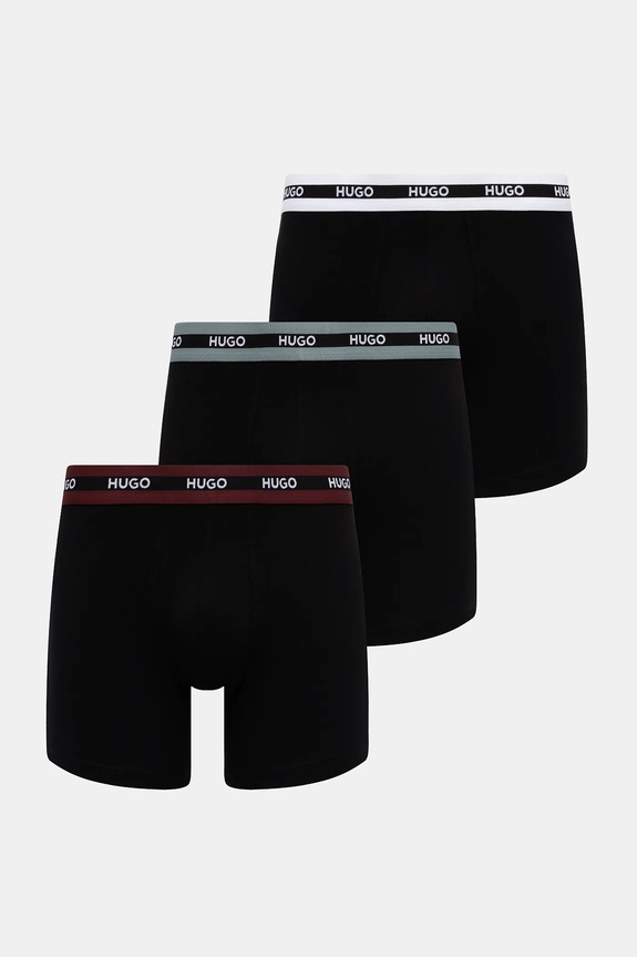 HUGO boxerky pánske bavlnené s elastanom BOXERBR TRIPL PLANET pletenina čierna 50534694