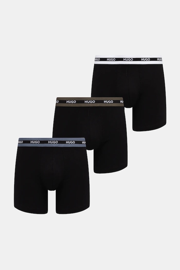 HUGO boxerky pánske bavlnené s elastanom BOXERBR TRIPL PLANET pletenina čierna 50534694