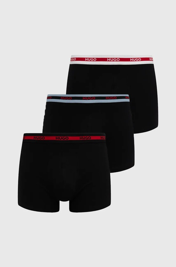 HUGO boxerky pánske bavlnené s elastanom BOXERBR TRIPL PLANET pletenina čierna 50534694