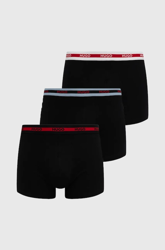 HUGO boxerky pánske bavlnené s elastanom BOXERBR TRIPL PLANET pletenina čierna 50534694
