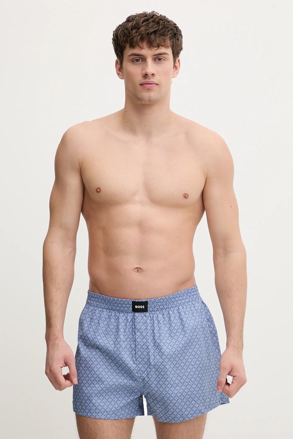 BOSS φαρδιά ανδρικά βαμβακερά μποξεράκια 2P Boxer S. CW Peach 2-pack εμπριμέ μπλε 50515464