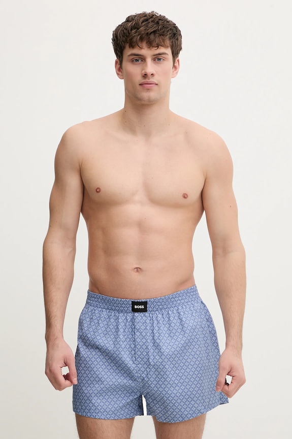 BOSS φαρδιά ανδρικά βαμβακερά μποξεράκια 2P Boxer S. CW Peach 2-pack εμπριμέ μπλε 50515464