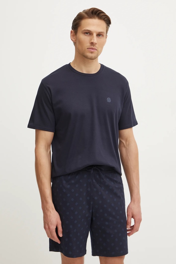 BOSS tricou loungewear bărbătesc din bumbac print bleumarin 50535741