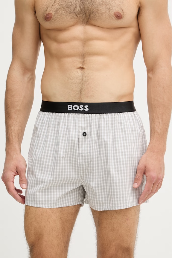 BOSS boxeri bărbați din bumbac 2P Boxer Shorts EW pachet de 2 50535781 gri SS26